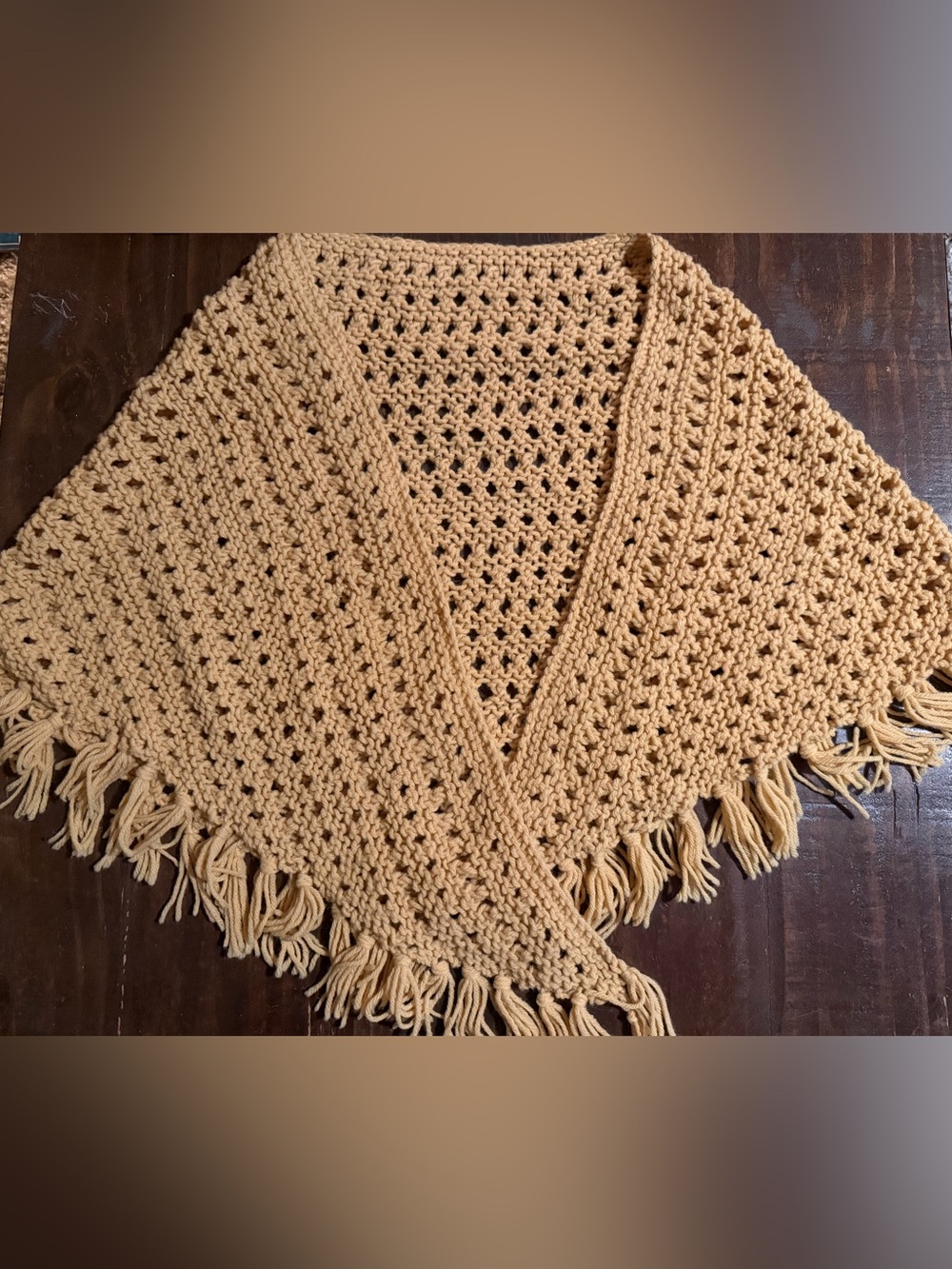 Vintage HandMade Mustard Crochet Fringed Sweater Shawl Wrap - OS
